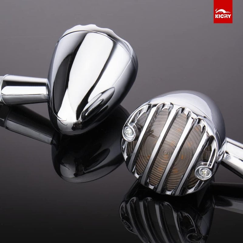 KICRY SMD LED Bullet Turn Signals Motorcycle Amber Front Rear Blinker Grill Indicator Universal Compatible for Honda Yamaha Suzuki Kawasaki Harley Chopper Bobber Dyna(Chrome-Amber) - Image 4